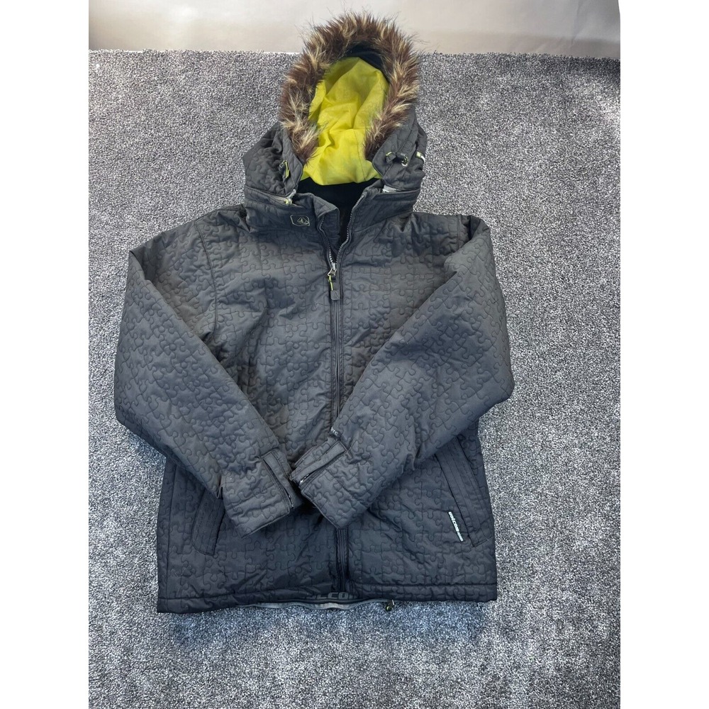 Volcom Thermonite Jacket Womens S Faux Puzzle Print Parka Hooded‎ Snow Black